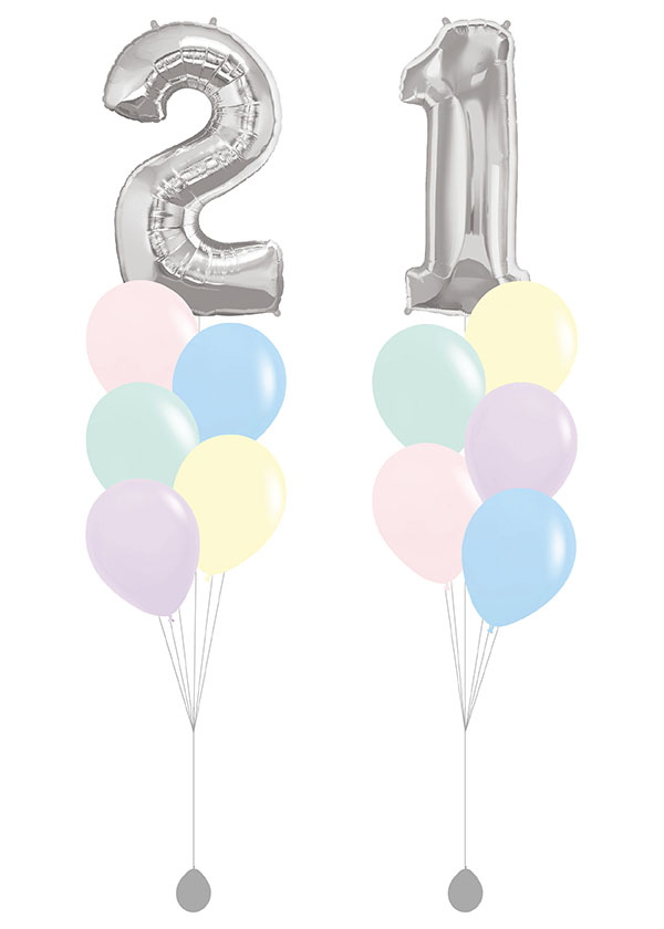 [SET] Double Pastel Bouquet with 40" Silver Number Foil