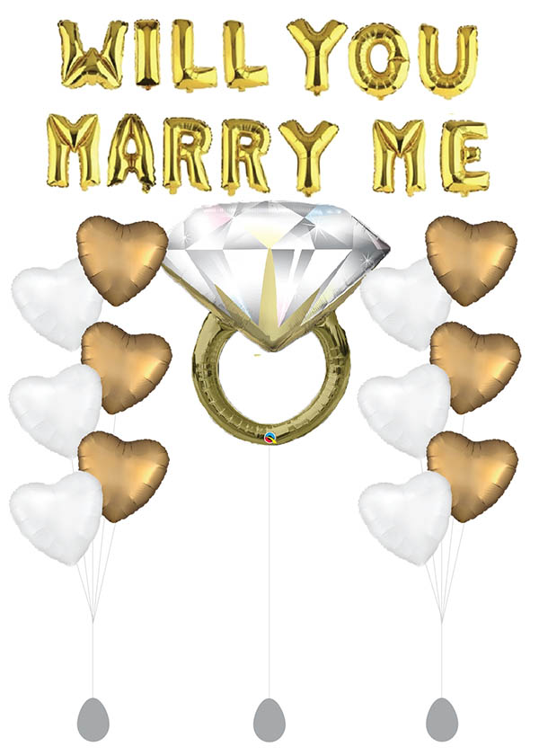 [SET] Gold Will You Marry Me with Diamond Wedding Ring Bouquet