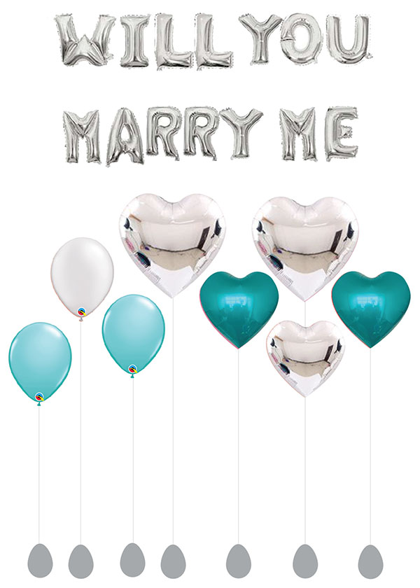 [SET] Silver Will You Marry Me Heart Balloons Bouquet