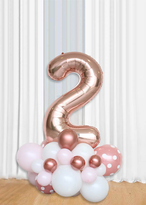 [Organic Balloon Structure] Rose Gold Pink Polka Dots With Single Number Foil