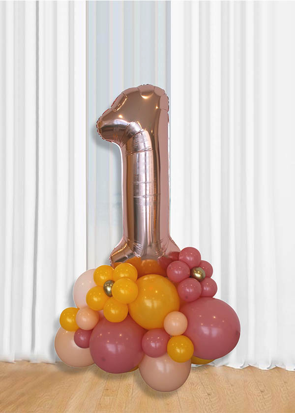 [Organic Balloon Structure] Rosewood & Mango Daisy With Single Number Foil