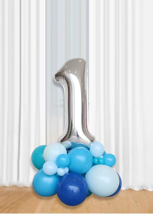 [Organic Balloon Structure] Pearl Blue With Single Number Foil