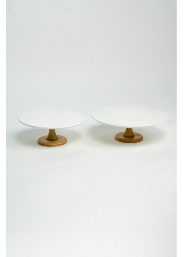 [RENTAL] White Ceramic with Wooden Base Cake Stand $10.00