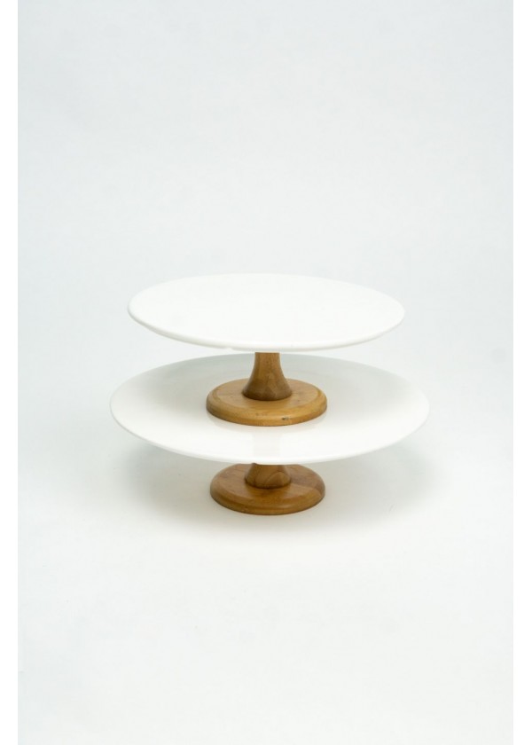 [RENTAL] White Ceramic with Wooden Base Cake Stand $10.00