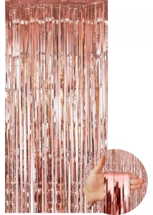 Tinsel Curtain [1m x 2m] Chrome Rose Gold