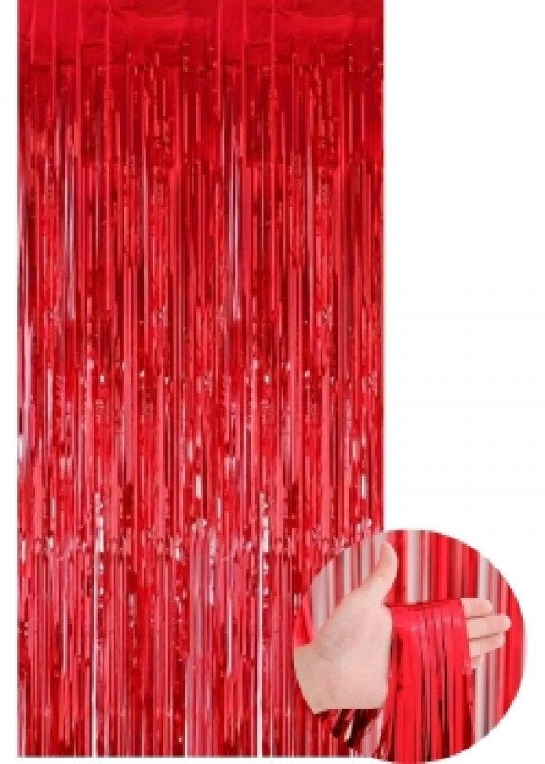 Tinsel Curtain [1m x 2m] Chrome Red