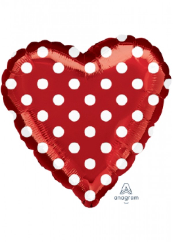 18" Heart Polka Dots Red