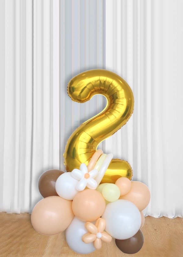 [Organic Balloon Structure] Brown Blush Daisy With Single Number  Foil