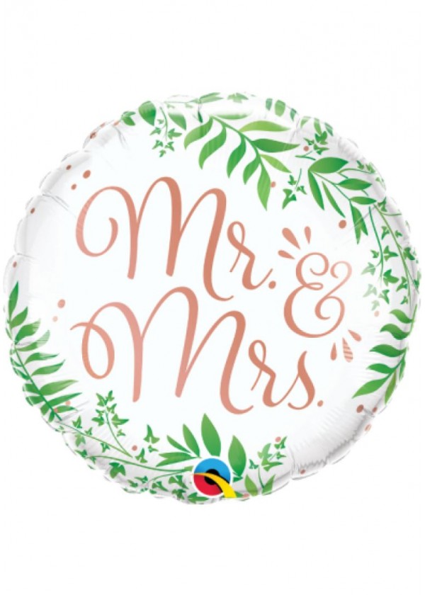 18" Round LOVE Mr and Mrs Elegant Greenery