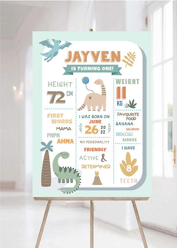 Baby Milestone Board - Cute Pastel Dino