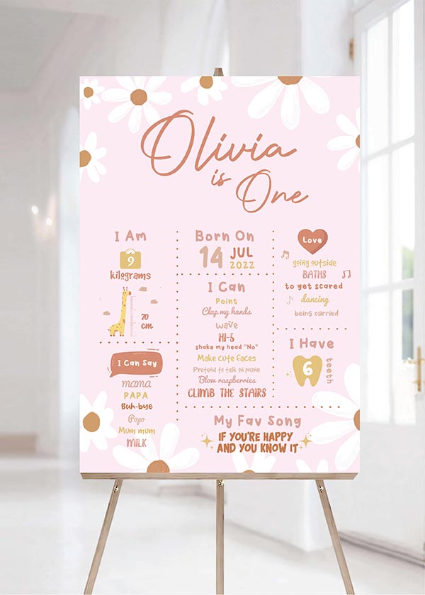 Baby Milestone Board - Pink Daisy