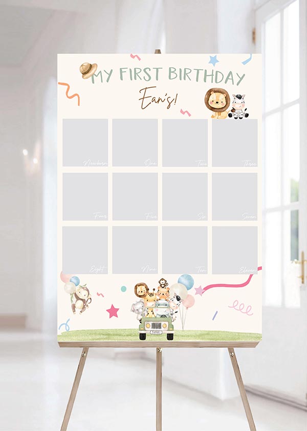 Baby Photo Milestone Board - Pastel Safari