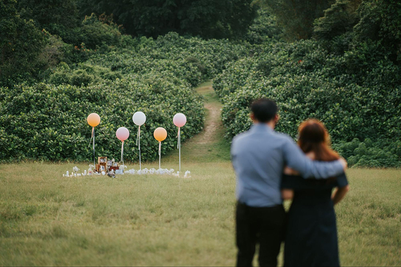 Couple with backdrop proposal setup