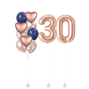 [SET] Satin Rose Gold Heart Bouquet with Double 40" Rose Gold Number Foil