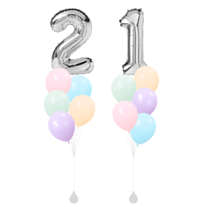 [SET] Double Pastel Bouquet with 40" Silver Number Foil