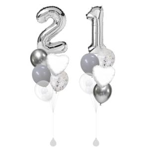 [SET] Double Silver Bouquet with 40" Silver Number Foil