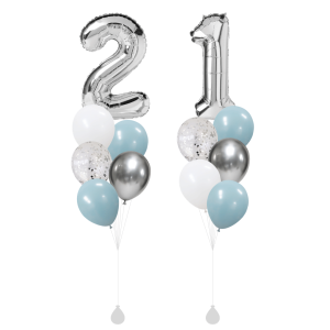 [SET] Double Tiffany Bouquet with 40" Silver Number Foil