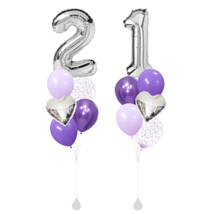 [SET] Double Purple Bouquet with 40" Silver Number Foil