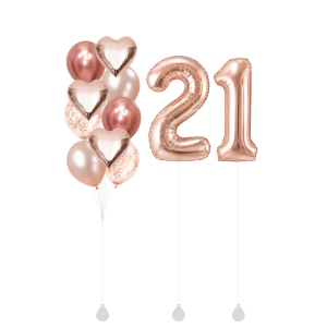 [SET] Rose Gold Hearts Bouquet With Double 40" Rose Gold Number Foil