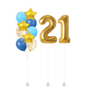 [SET] Satin Blue Stars Bouquet with Double 40" Gold Number Foil