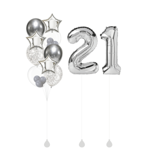 [SET] Silver Star Bouquet With Double 40" Silver Number Foil