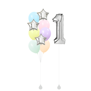 [SET] Silver Stars Bouquet With Single 40" Silver Number Foil
