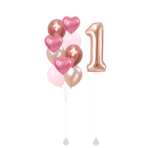 [SET] Pink Heart Bouquet With Single 40" Rose Gold Number Foil