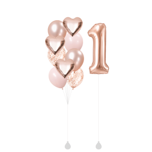 [SET] Rose Gold Hearts Bouquet With Single 40" Rose Gold Number Foil