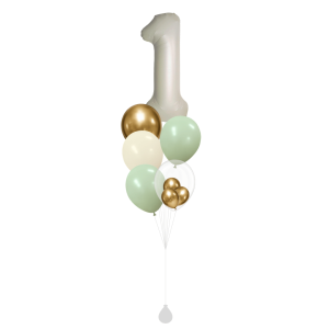 [SET] Single Sage Green Gold Bouquet with 40" Cream Number Foil