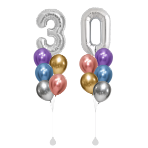 [SET] Double Chrome Bouquet With 40" Silver Number Foil