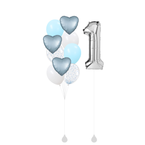 [SET] Satin Pastel Blue Star Bouquet with Single 40" Silver Number Foil