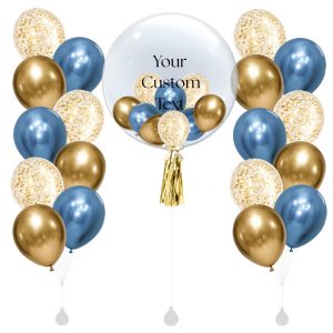 [SET] Customised 24" Blue Luxury Bubble with Double Bouquet