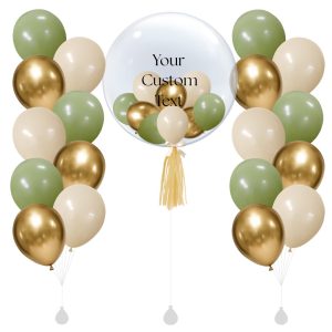 [SET] Customised 24" Eucalyptus Gold Bubble With Double Bouquet