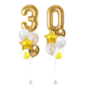 [SET] Double Pearl Gold Bouquet With 40" Gold Number Foil
